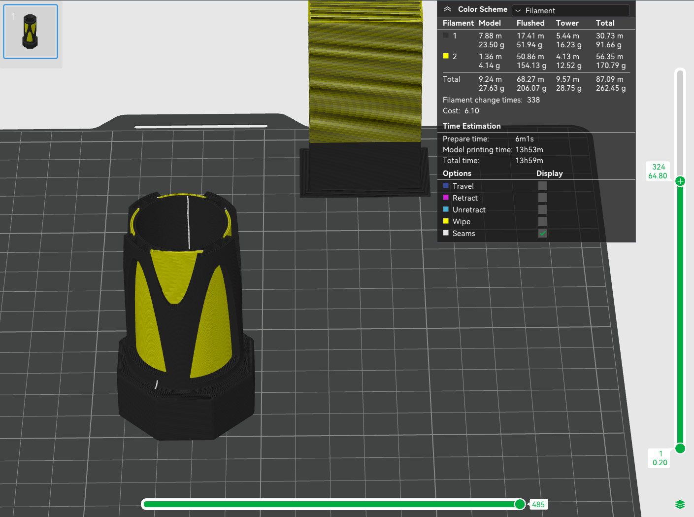 ตัวอย่างการแสดง Filament และปริมาณเส้นที่ใช้