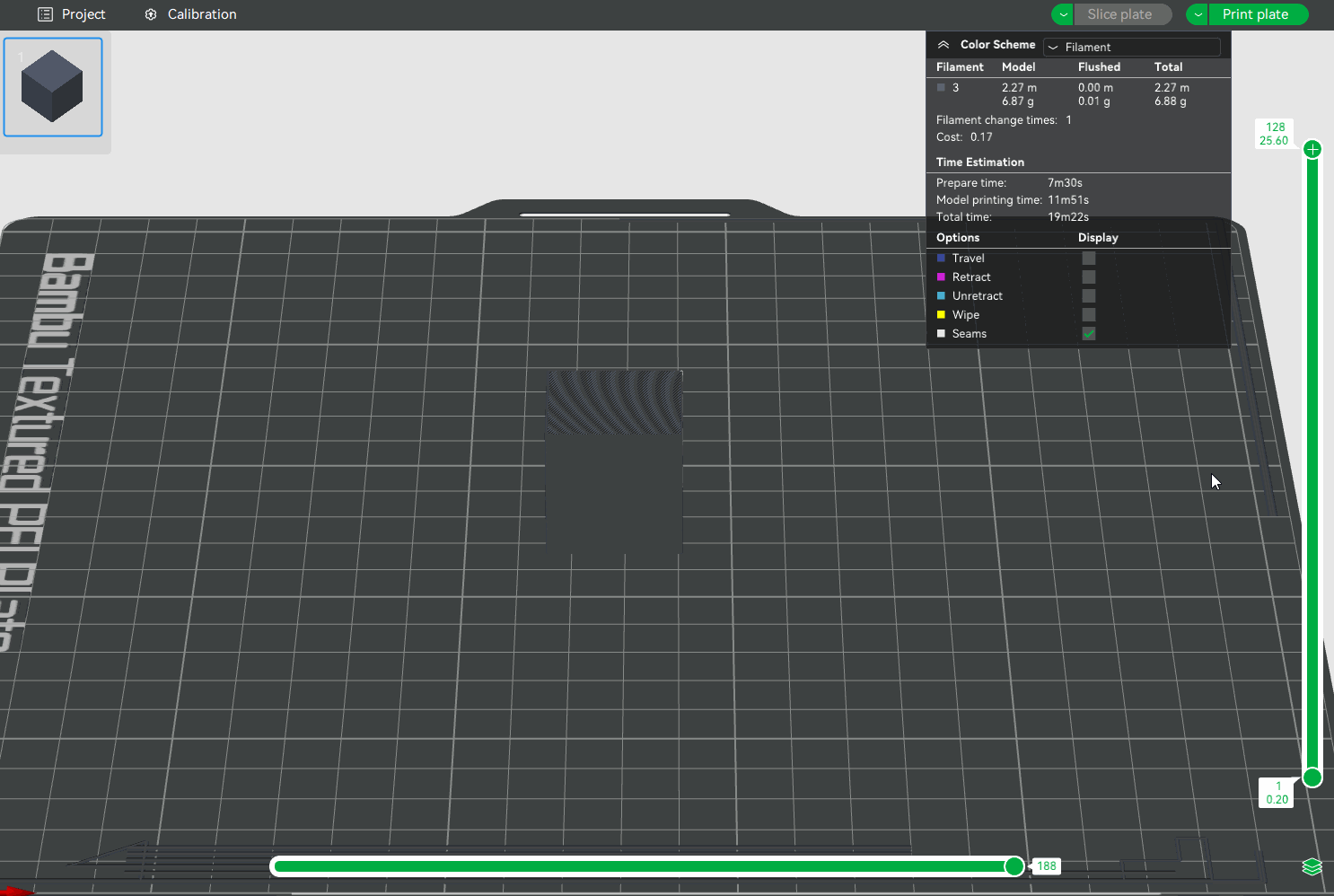 การเลือก Change Filament ที่ Layer ที่ต้องการ