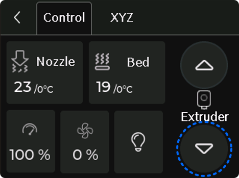 กดปุ่ม Extrude เพื่อสั่งให้เครื่องดันเส้น Filament