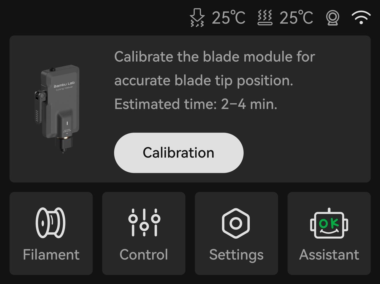 หน้าจอแจ้ง Calibration เมื่อติดตั้ง Cutting Module