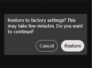 หน้าจอยืนยัน Factory Reset
