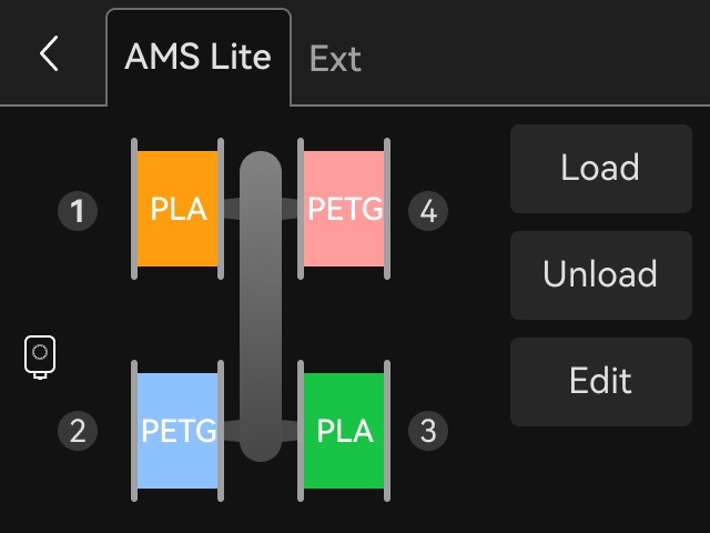 หน้าจอ Filament เมื่อใช้งาน AMS lite